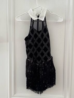 Weissman Black and White Fringe Sequin Flapper Dress